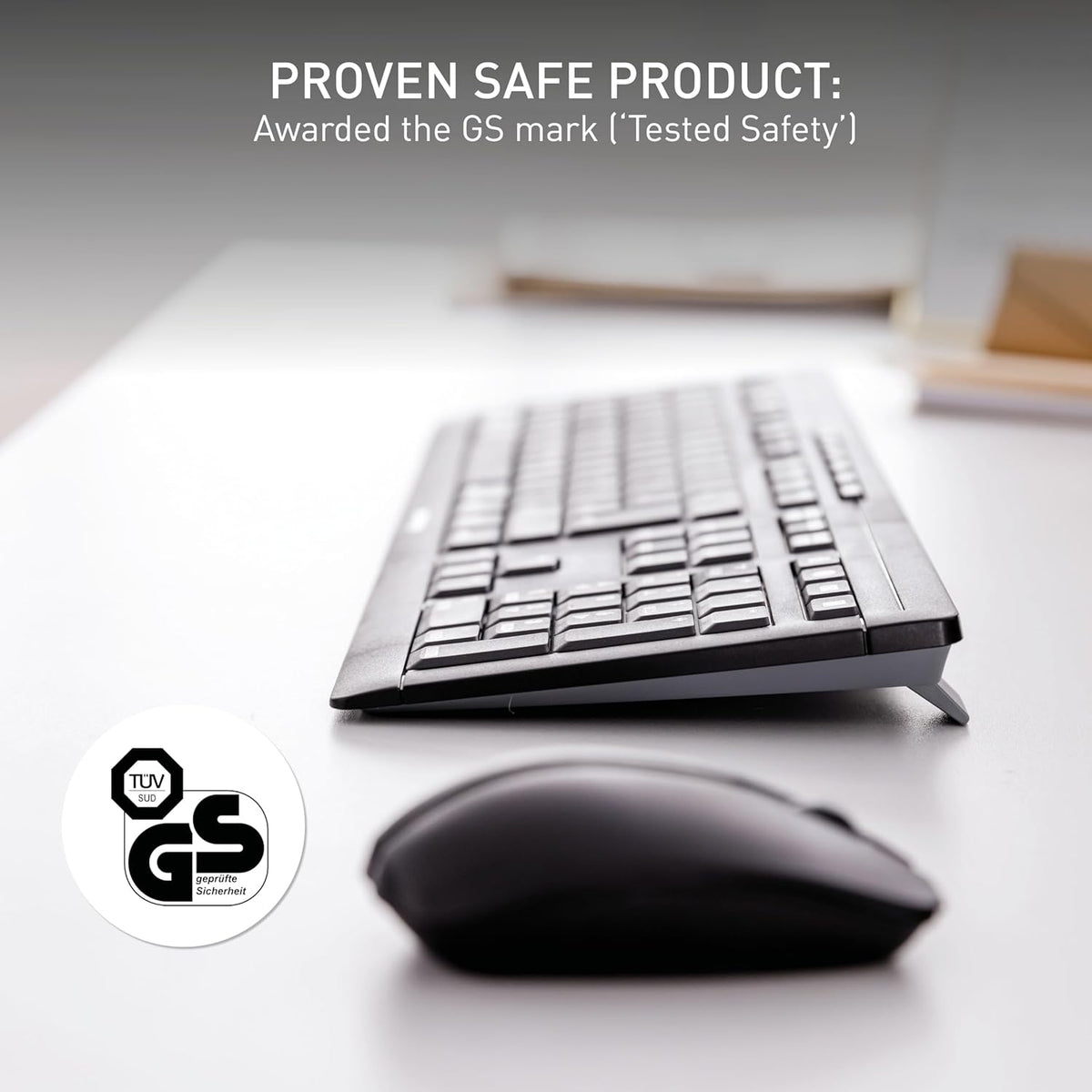 CHERRY Stream Desktop, Wireless Keyboard & Mouse Combo, 2.4 GHz Connection, Quiet Keys, Slim Design, Comfortable Writing, Battery-Powered, QWERTY, White-Gray