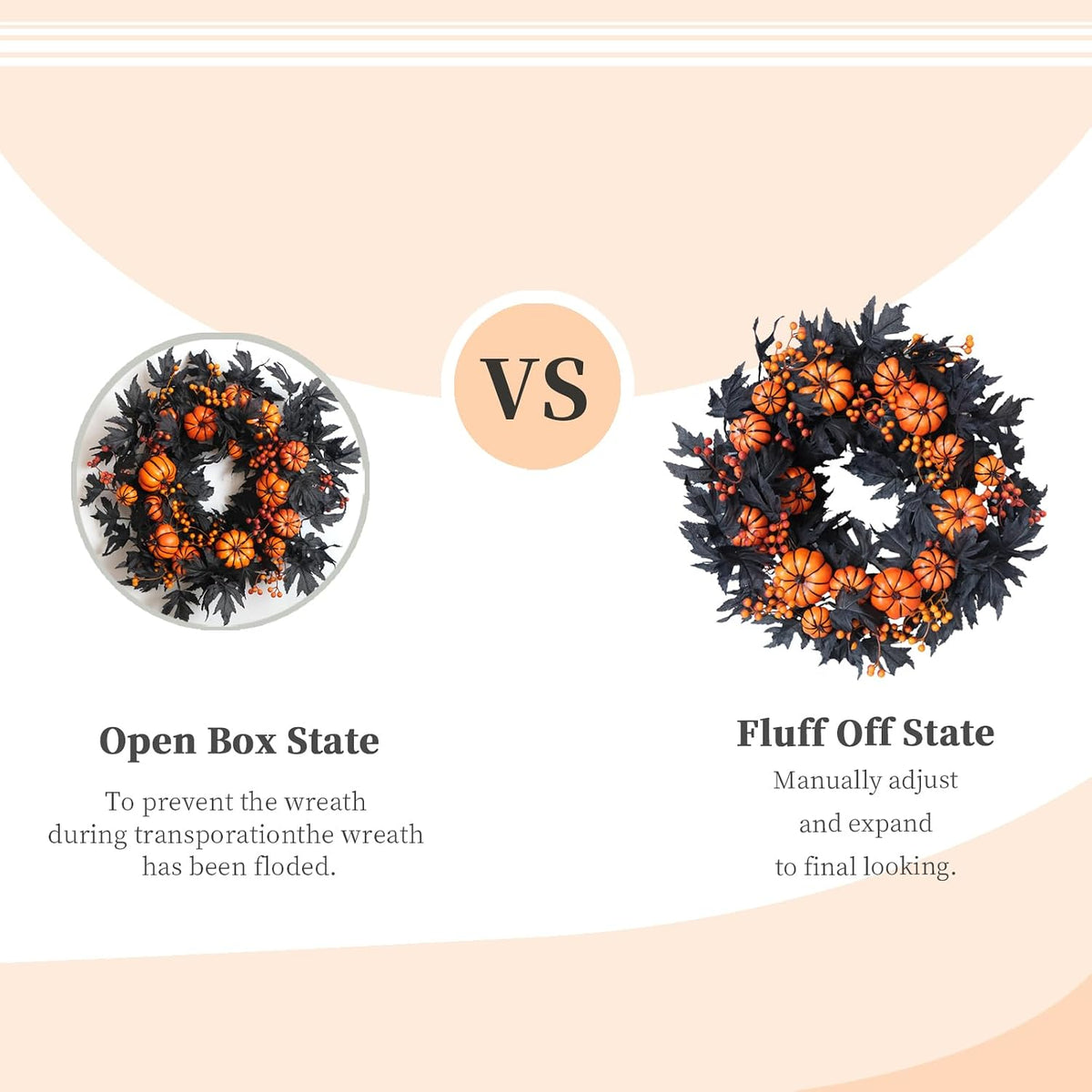 Halloween Wreaths Black Maple Leaf Wreath Orange Pumpkin Wreath Holiday Decoration Party Party Celebration Wreaths Front Door Back Door Hallway Patio Decoration