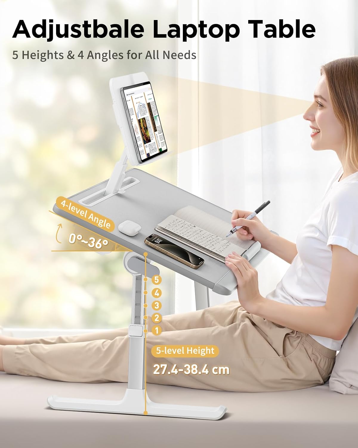 SAIJI Laptop Desk for Bed [XXL Extra Large] with Upgraded Book Stand