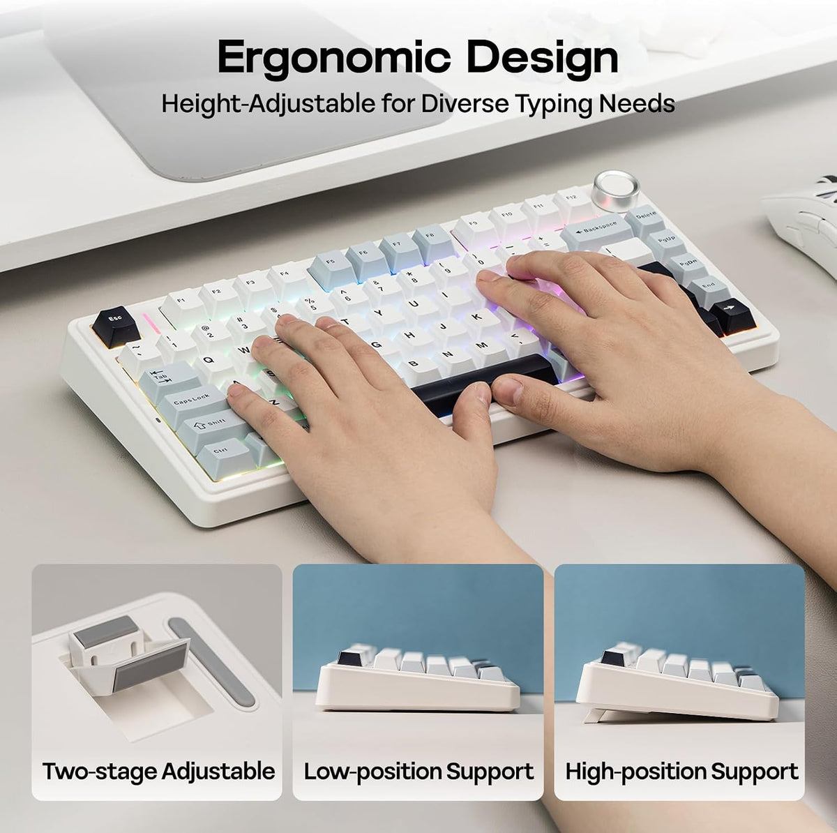 EPOMAKER x Aula F75 Gasket Mechanical Keyboard, 75% Wireless Hot Swappable Gaming Keyboard with Five-Layer Padding&Knob, BT/2.4GHz/USB-C, RGB (Light Blue, LEOBOG Reaper Switch)