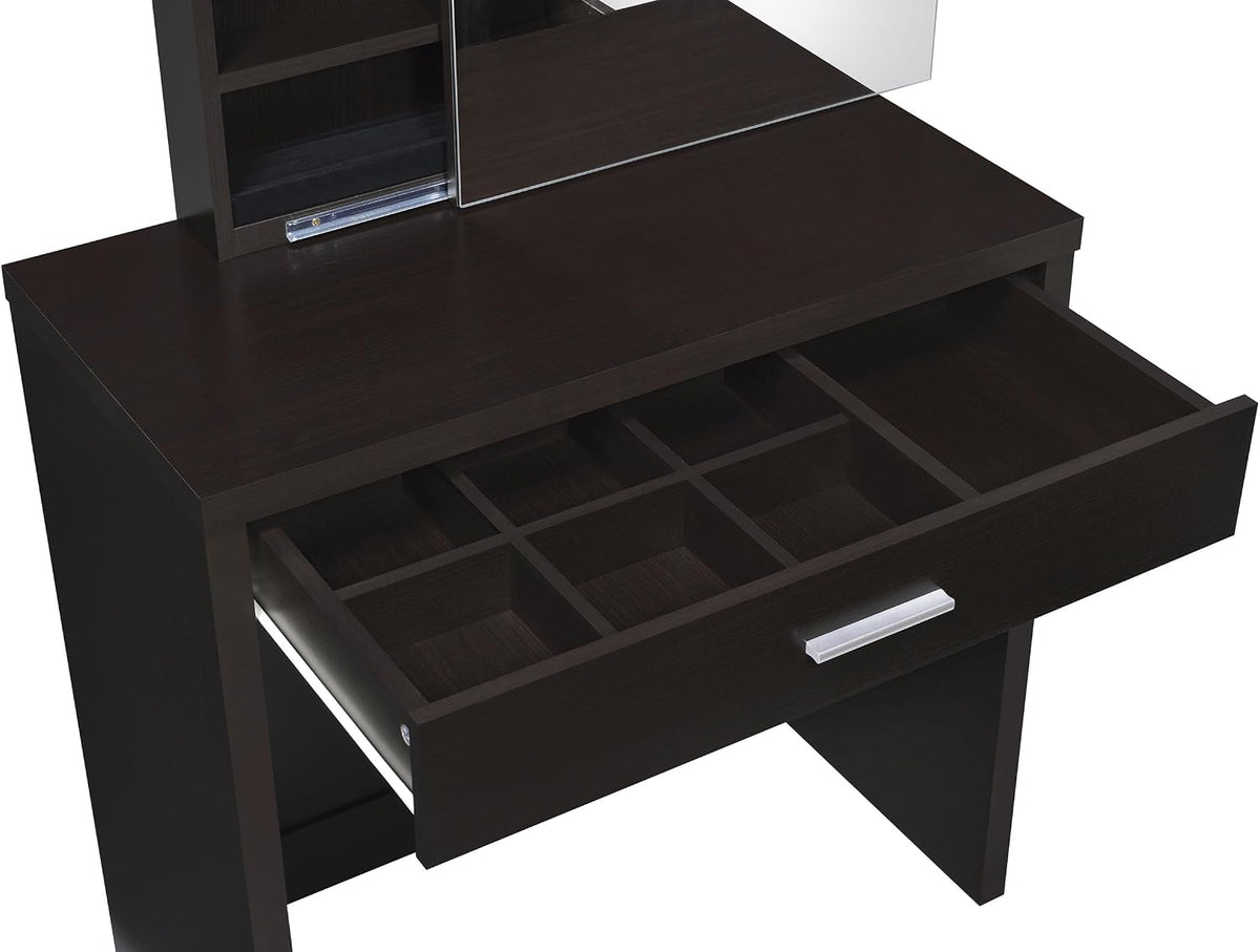 Coaster Home Furnishings Harvey Contemporary 3-Piece Vanity Desk Makeup Table Set with Storage Mirror and Vanity Stool Cappuccino 300289
