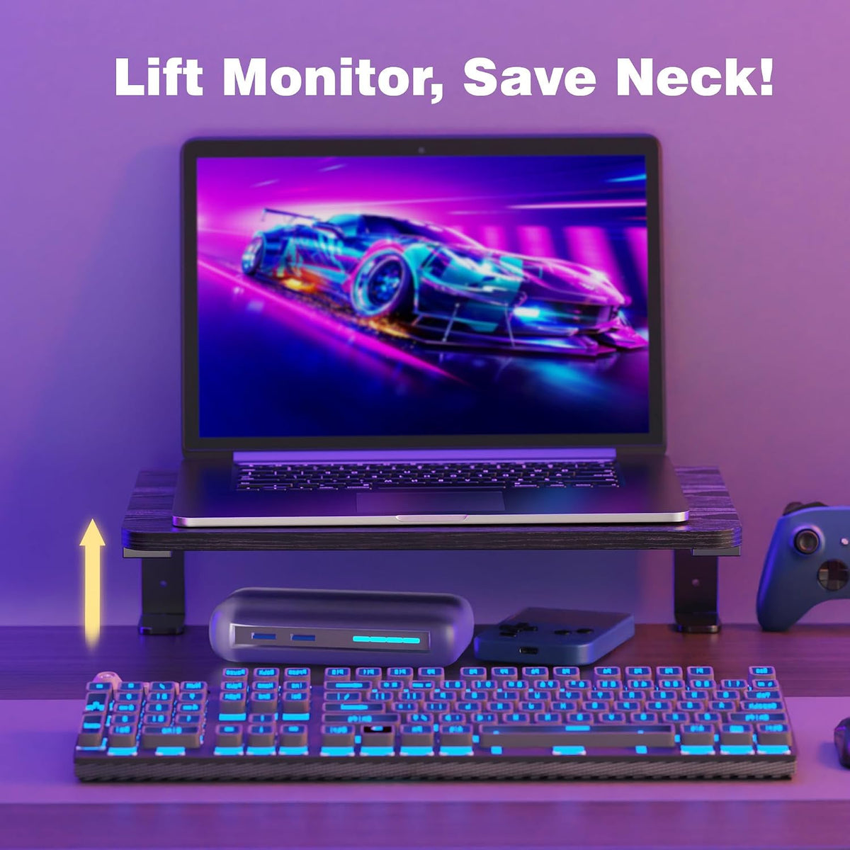 Desk Extender, 15-inch Clamp-On Desk Shelf, Height-Adjustable Desktop Shelf Organizer for Monitors Office and Gaming Accessories, Arm Support Table Extension, 44lbs Heavy Duty, Black