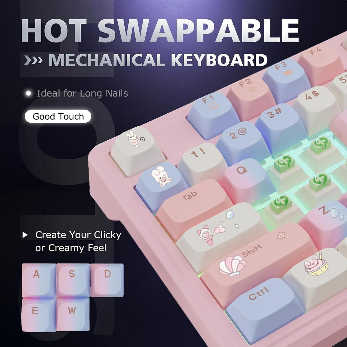 Compute Keyboard, Wireless Gaming Mechanical Creamy Keyboard Pink