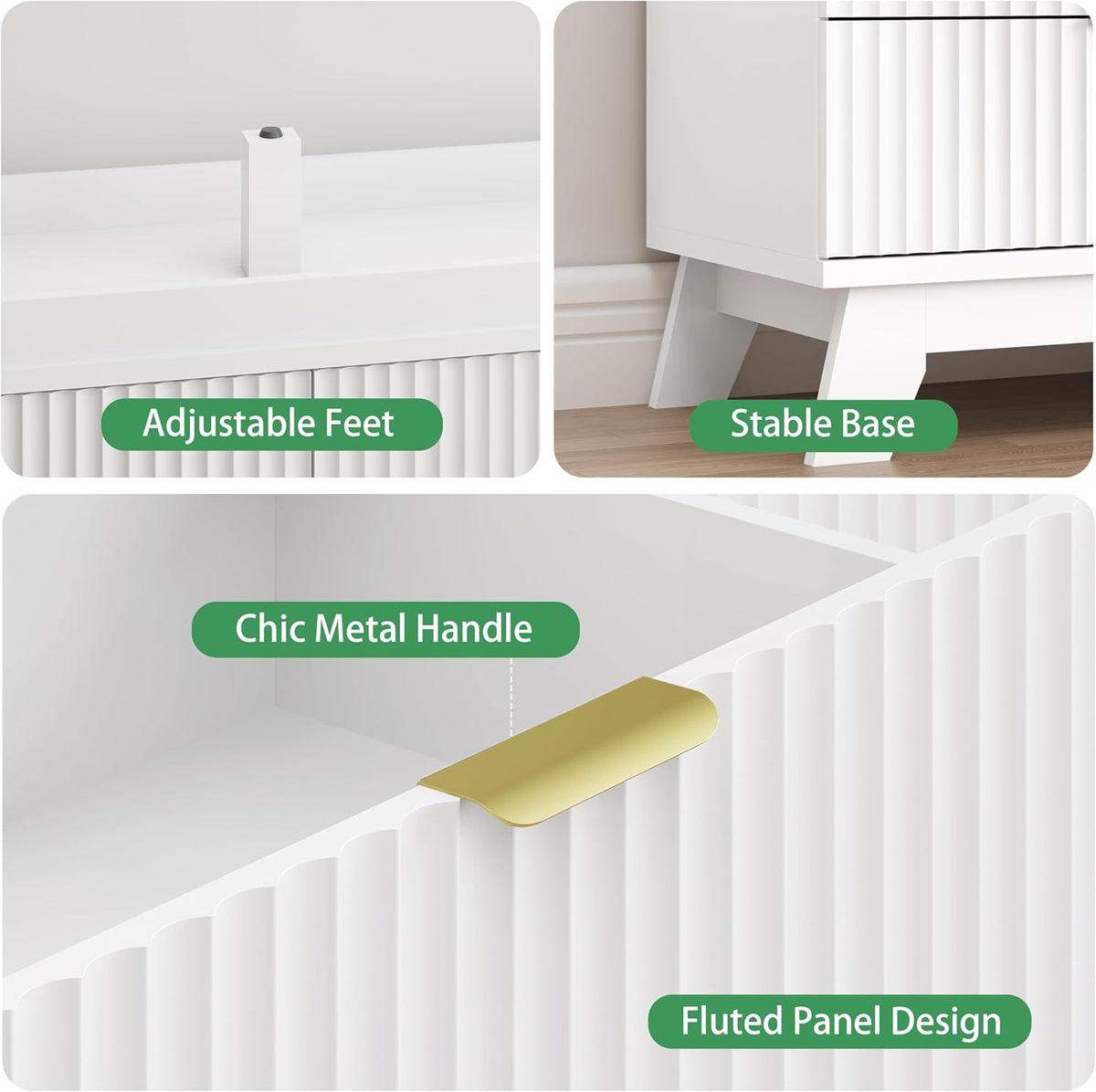 Fluted Dresser for Bedroom with 6 Drawers, 48" Wide Modern Chest of Drawers with Metal Handle, Wooden Dresser TV Stand, Wood Closet Clothes Storage Drawer Organizer for Living Room, Hallway, White