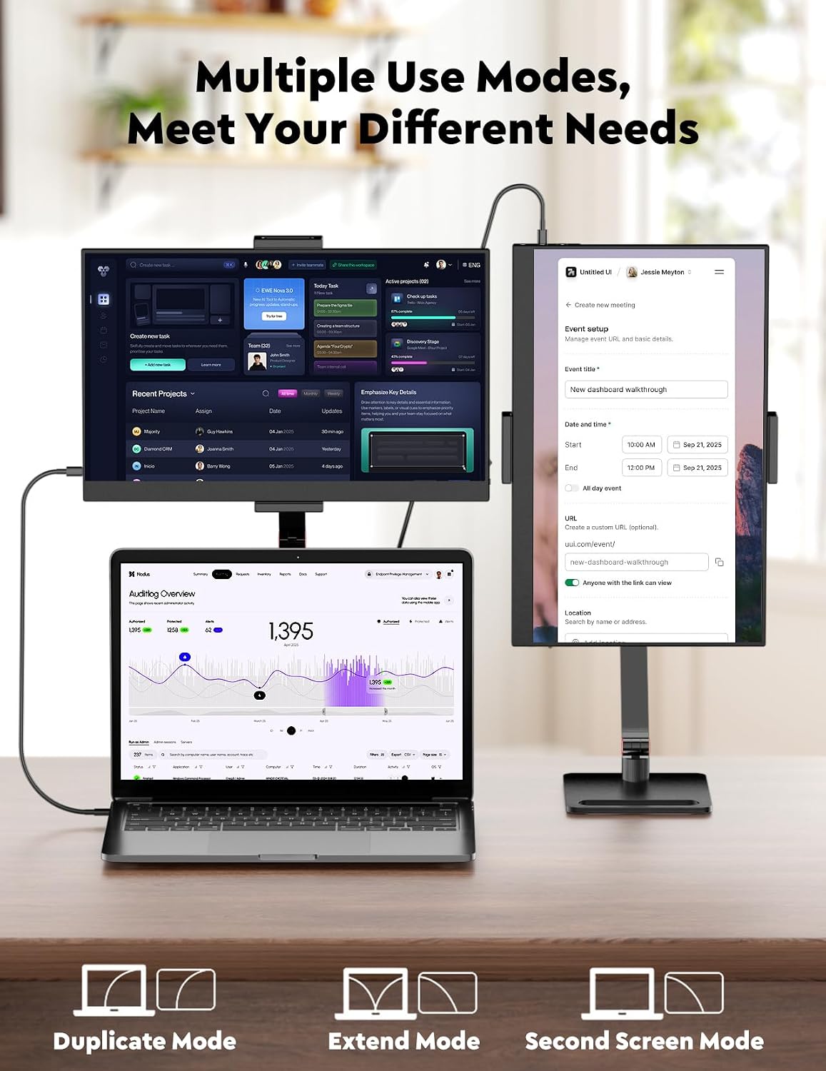 15.6” Portable Monitor with Adjustable Stand, 1080P FHD IPS Screen Extender, USB-C/HDMI Port, Ultra Slim Travel Monitor with Eye Protection, Plug and Play for Laptop/PC/Mac/Android/Switch/PS5
