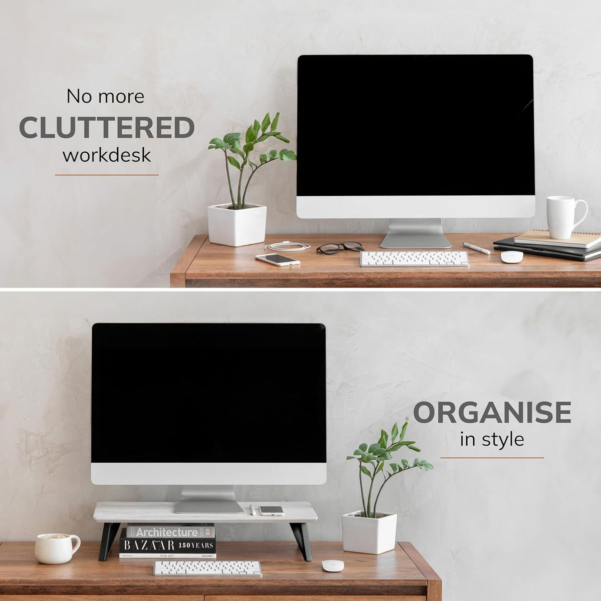 Anji Mountain Monitor Stand for Desk - Desktop Organizer & Laptop Riser, Ergonomic Monitor Riser, Space-Saving, Durable, Easy Assembly & Ideal for Home & Office,White Wash, 24-Inch, Classic