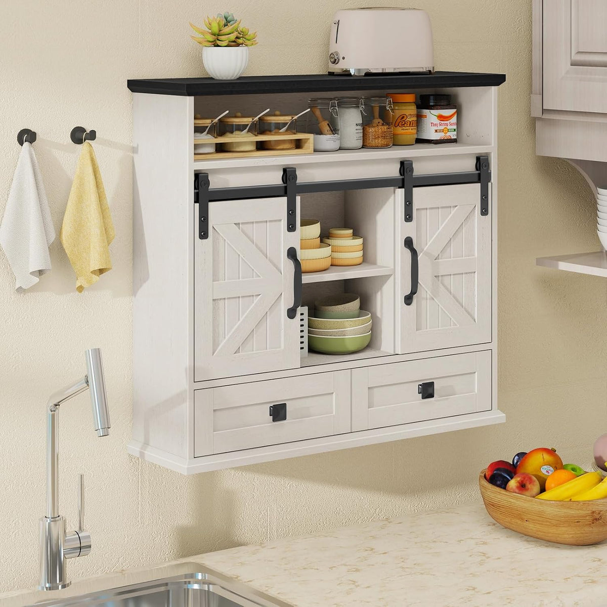 Vabches Bathroom Wall Cabinet, Farmhouse Medicine Cabinet with Sliding Door