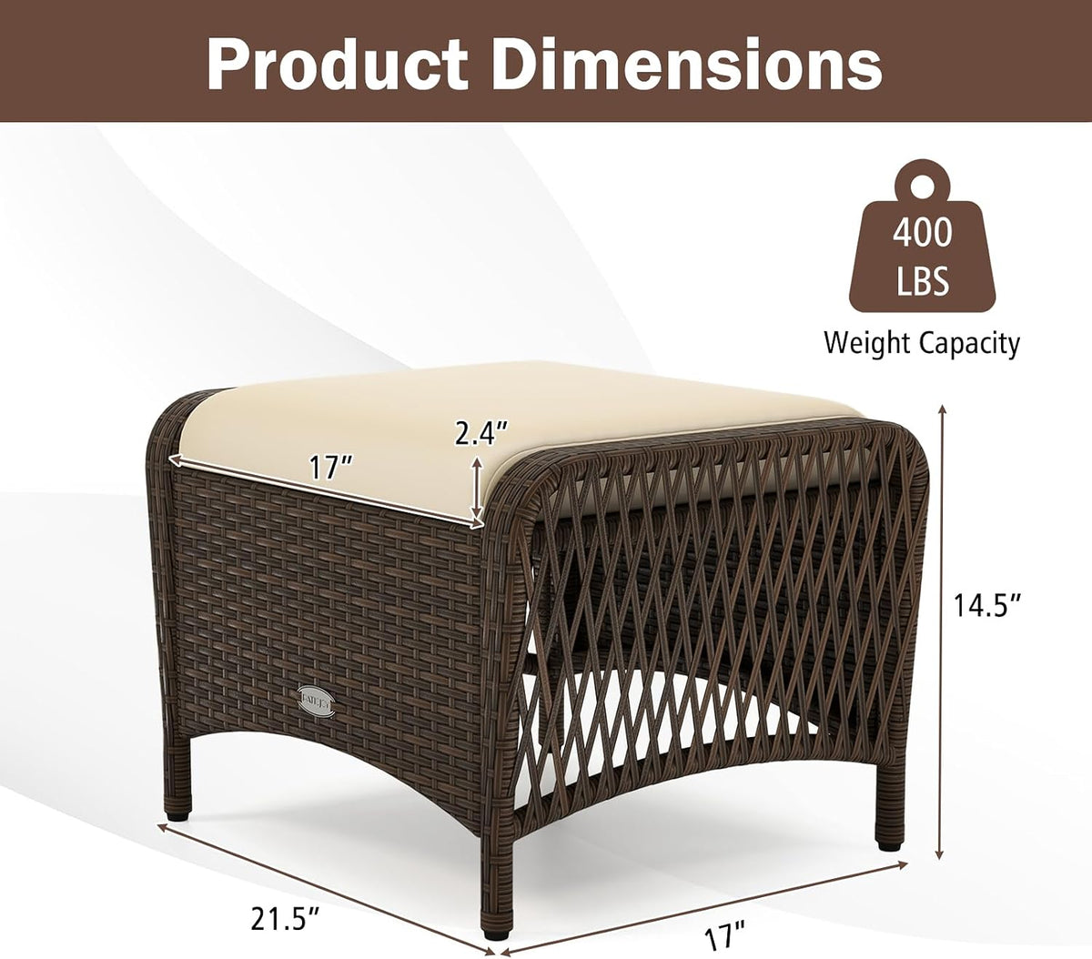 RELAX4LIFE 2-Piece Wicker Outdoor Ottoman - Rattan Footstools w/Removable Cushions, Multipurpose Foot Rest, Additional Seating & Side Table for Garden Porch Balcony, Set of 2 Patio Ottoman (Beige)