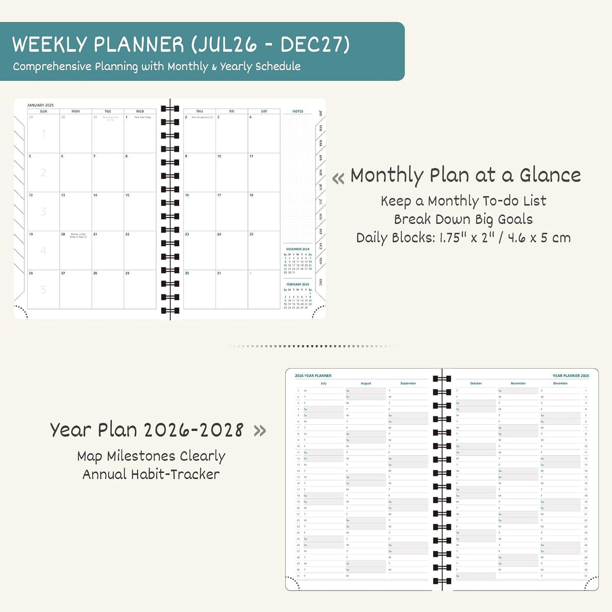 BEZEND Planner 2026-2027 Weekly and Monthly, Hourly Timeslot (8.5"x11")
