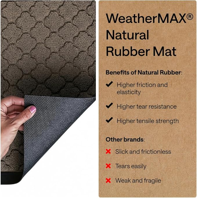 GORILLA GRIP 100% Waterproof All-Season WeatherMAX Doormat, US Designed Natural