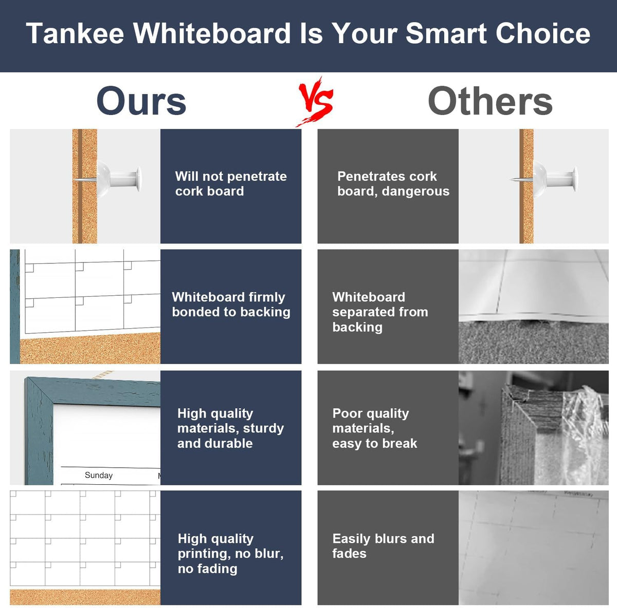 Tankee Whiteboard Calendar, 24x18 Hanging Dry Erase Calendar for Wall