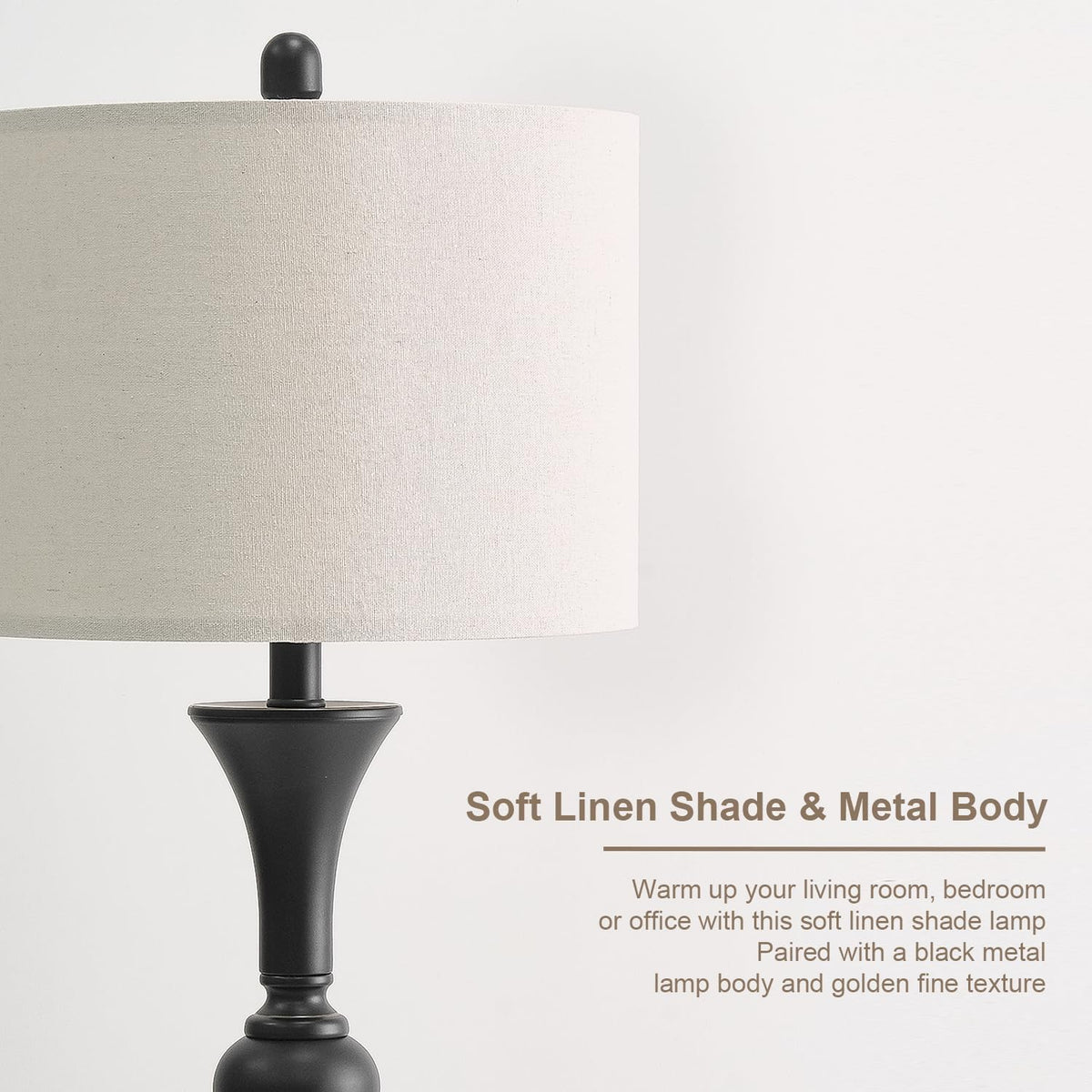Oneach 28" Black Tall Table Lamps Set of 2 for Living Room, USB Ports