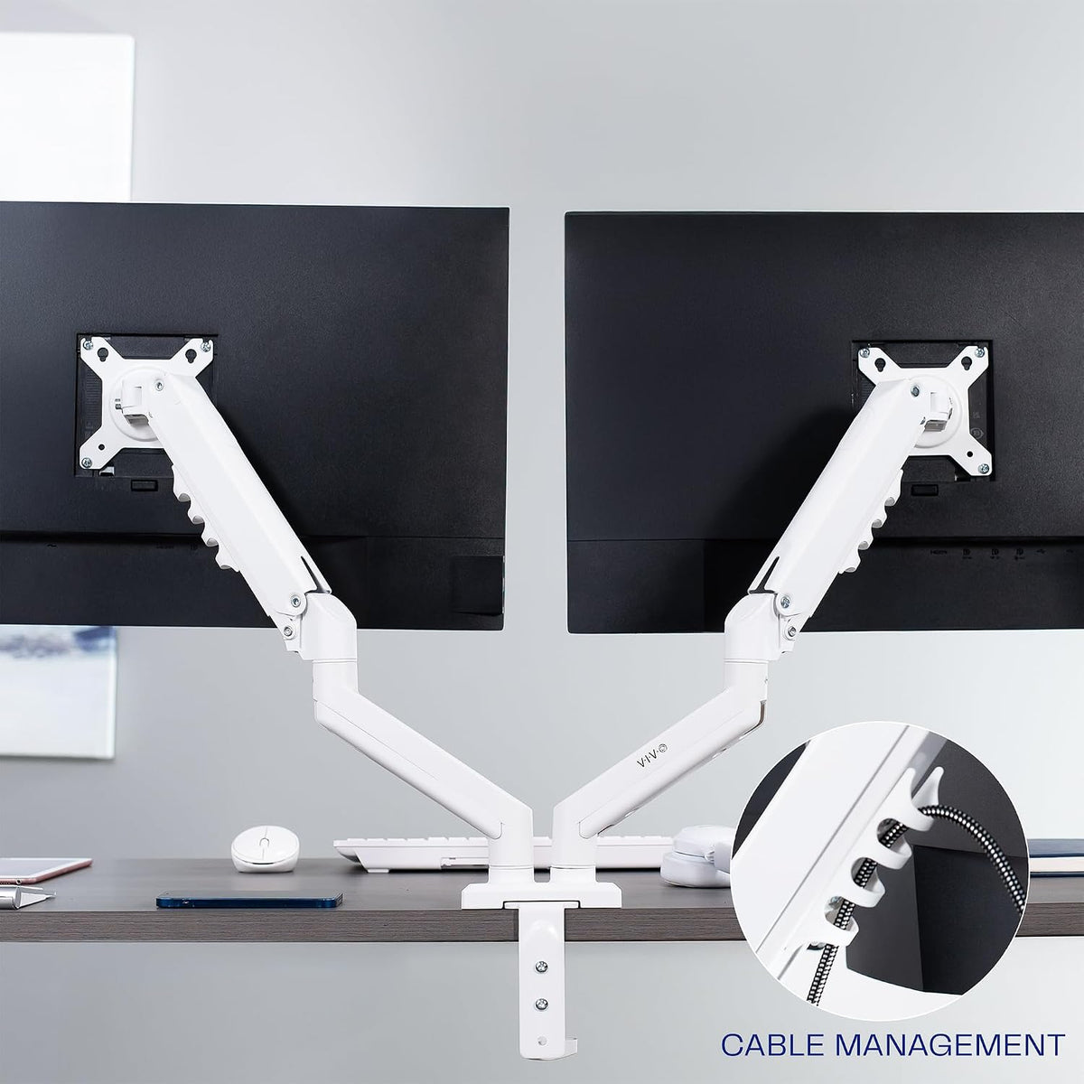 VIVO Aluminum Articulating Dual Monitor Arm for 13 to 30 inch Screens, Desk Mount Tension Spring Monitor Stand for 2 Screens, White, STAND-V102OW