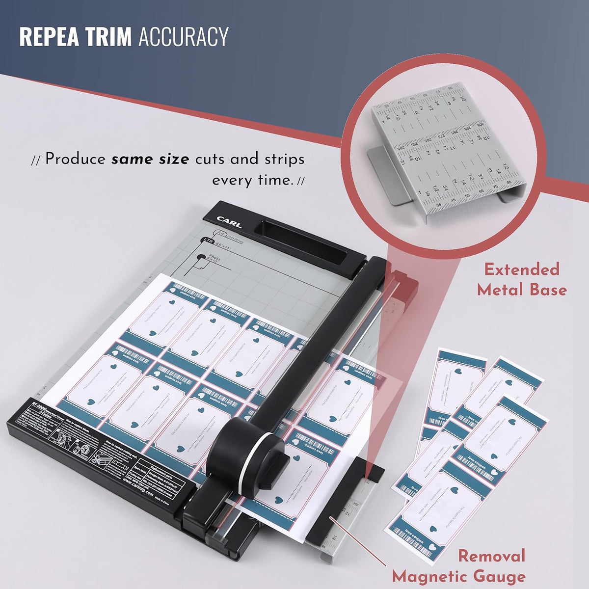 CARL Professional Rotary Paper Cutter with Clear Window – 12" Trimmer with Metal Base, Magnetic Guide, Calibrated Extension – Precise Paper, Label, Photo & Craft Cutting Tool
