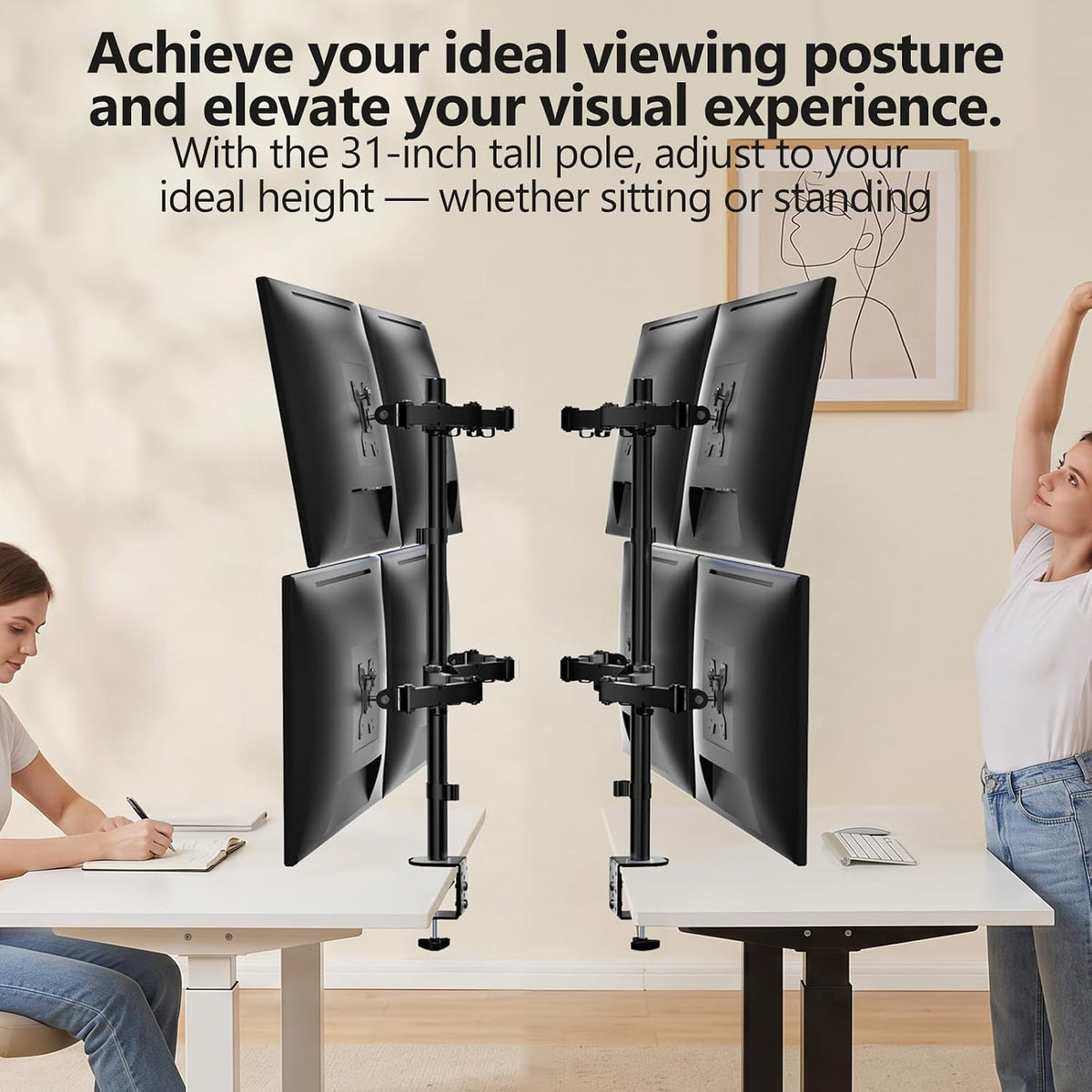 WALI Quad Monitor Desk Mount for 13-32 inch Computer Screens, 22lbs per Arm