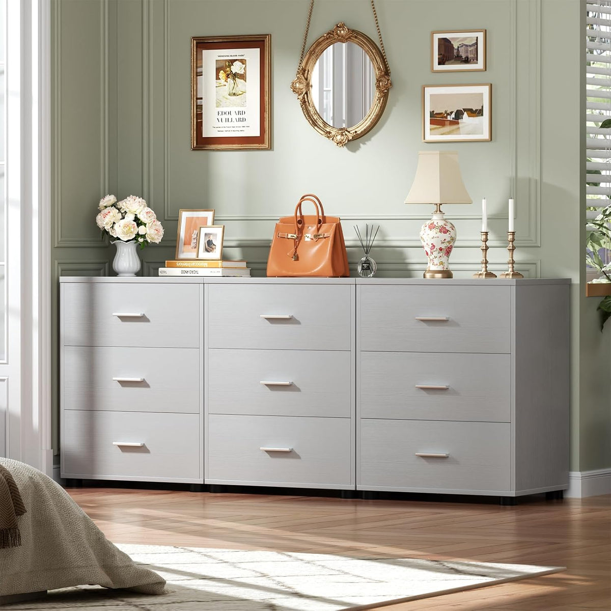 Aheaplus Closet Drawers Set of 2, Wood Closet Organizers and Storage, Grey