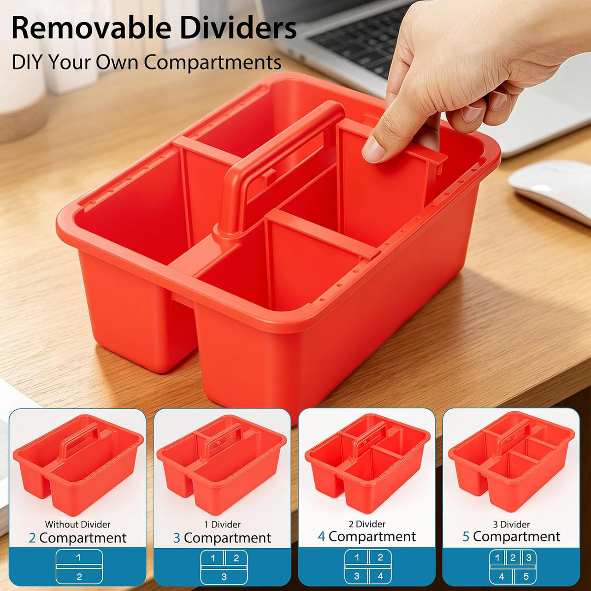 12 Pack Classroom Caddy, Plastic Caddies with Handle & Removable Dividers