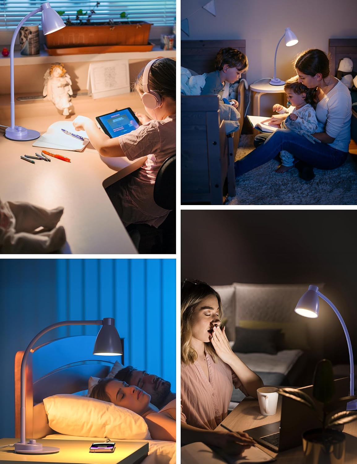 BOHON LED Desk Lamp with USB Charging Port, 3 Color Modes Dim, Lilac Purple