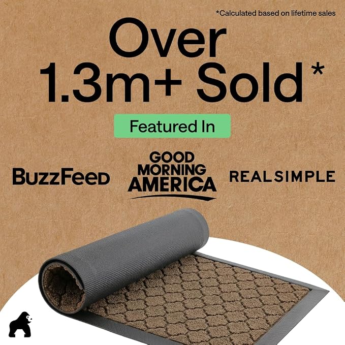 GORILLA GRIP 100% Waterproof All-Season WeatherMAX Doormat, US Designed Natural