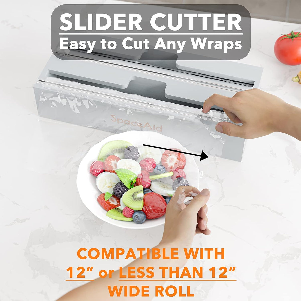 SpaceAid WrapNeat 2 in 1 Wrap Organizer with Cutter and Labels, Plastic Wrap, Aluminum Foil and Wax Bamboo Dispenser for Kitchen Storage Organization Holder for 12" Roll (Gray)