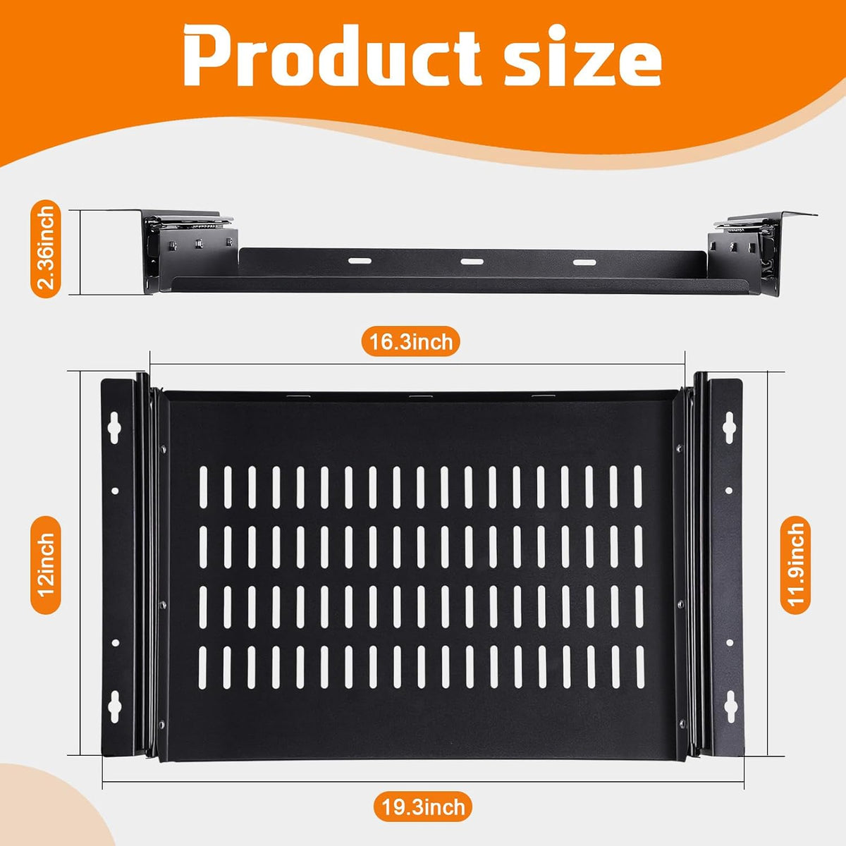 Sliding Under Desk Laptop Mount Shelf with Air Vents 16.3" Wx12 D