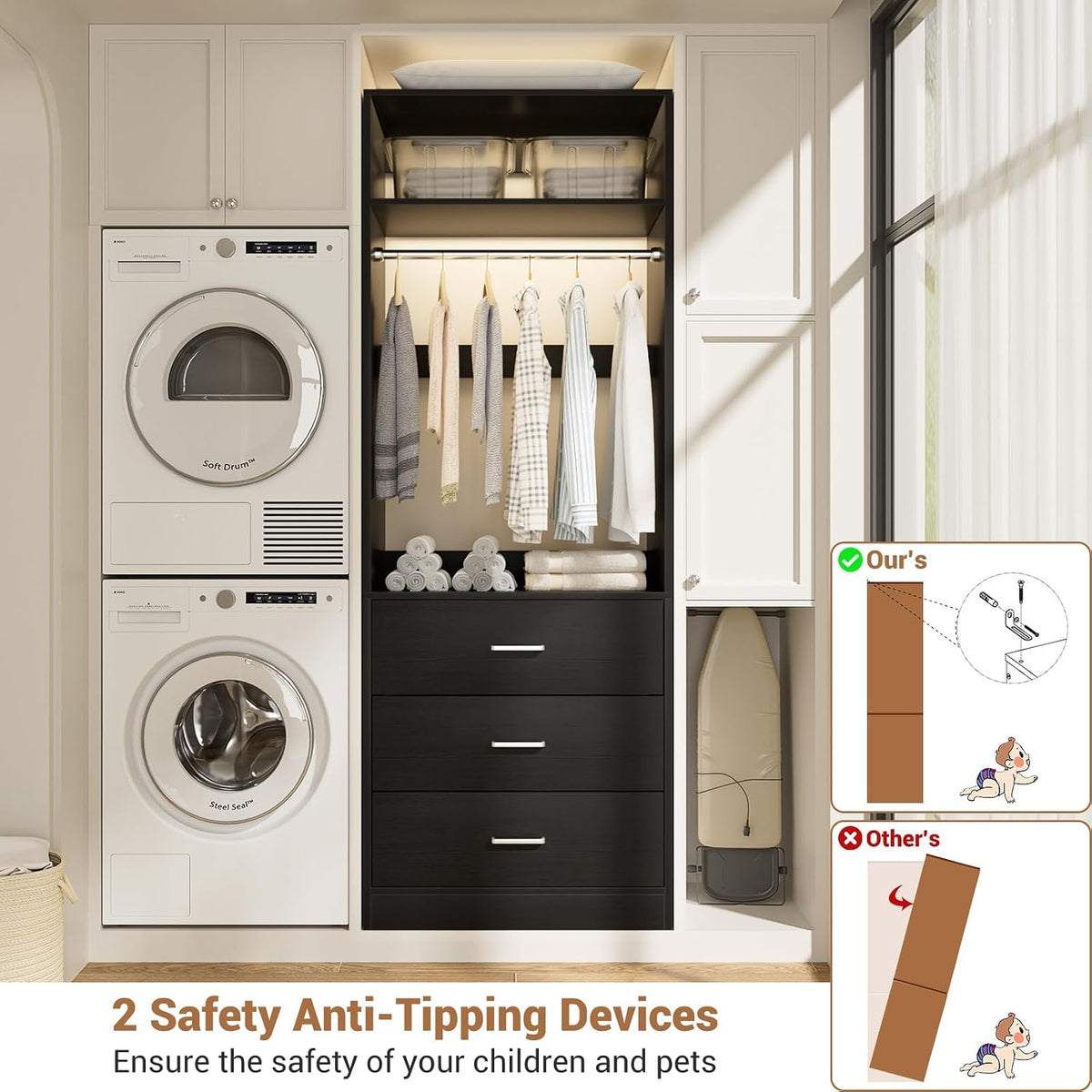 Besiost Closet Systems with 6 Wood Drawers, Closet System Set of 2