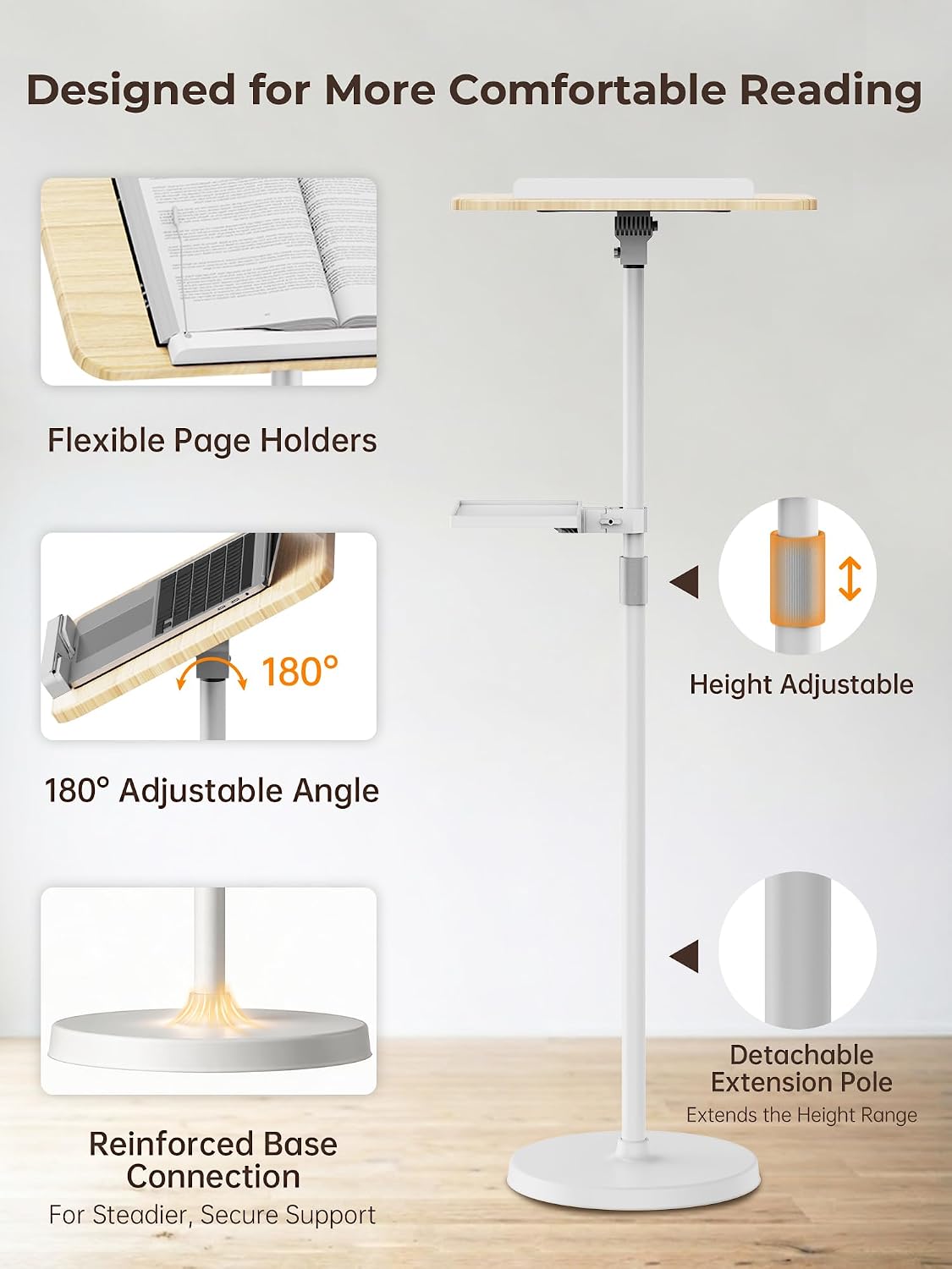 Lectern Podium Stand, Wooden Floor Podium with Storage Tray, White