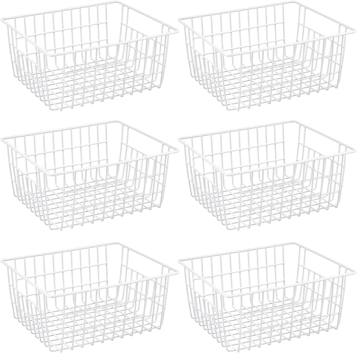 iPEGTOP Wire Storage Freezer Baskets, Set of 6 Large 15.4" Farmhouse Organizer Storage Bins Fridge Basket Rack with Handles for Kitchen Cabinets, Pantry, Office, Bathroom Organization - White