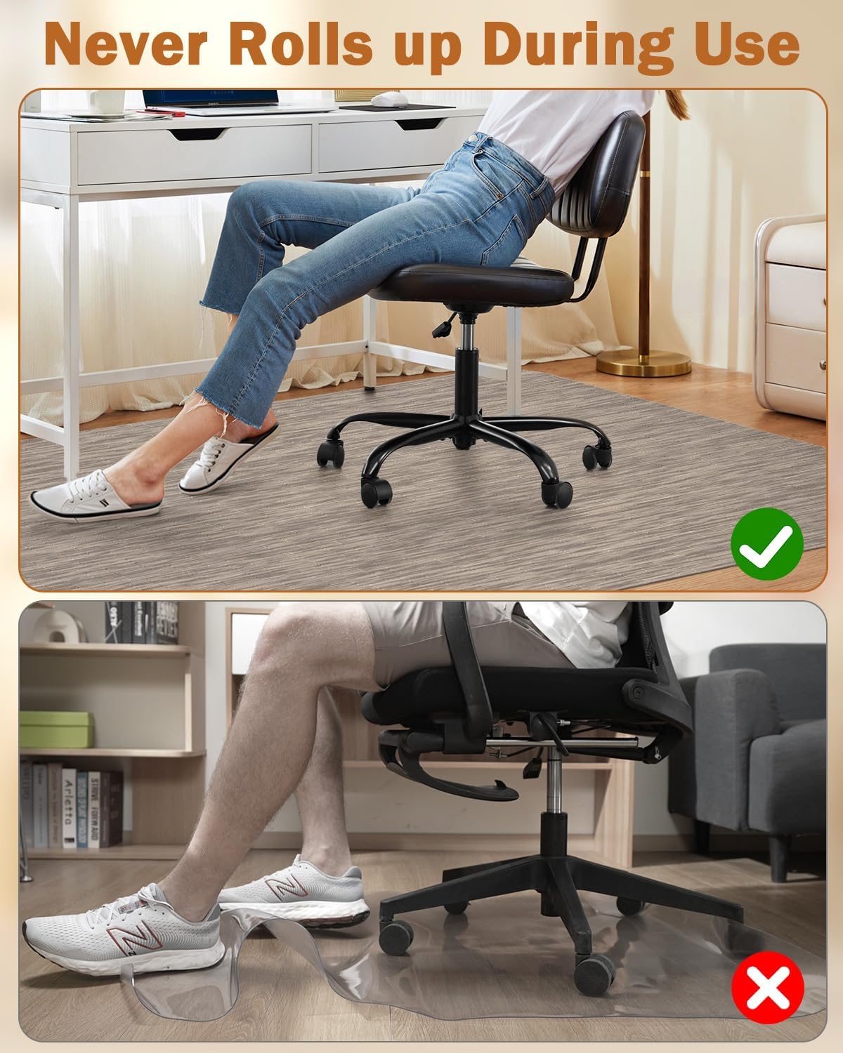 Blvornl Office Chair Mat for Hardwood Floor, 35.4"*47.2" Desk Computer Chair Mat for Hard Wood, Large Anti-Slip Hard Floor Protector Rolling Chair Mat, PVC Mat Desk Rug for Office and Dark Brown