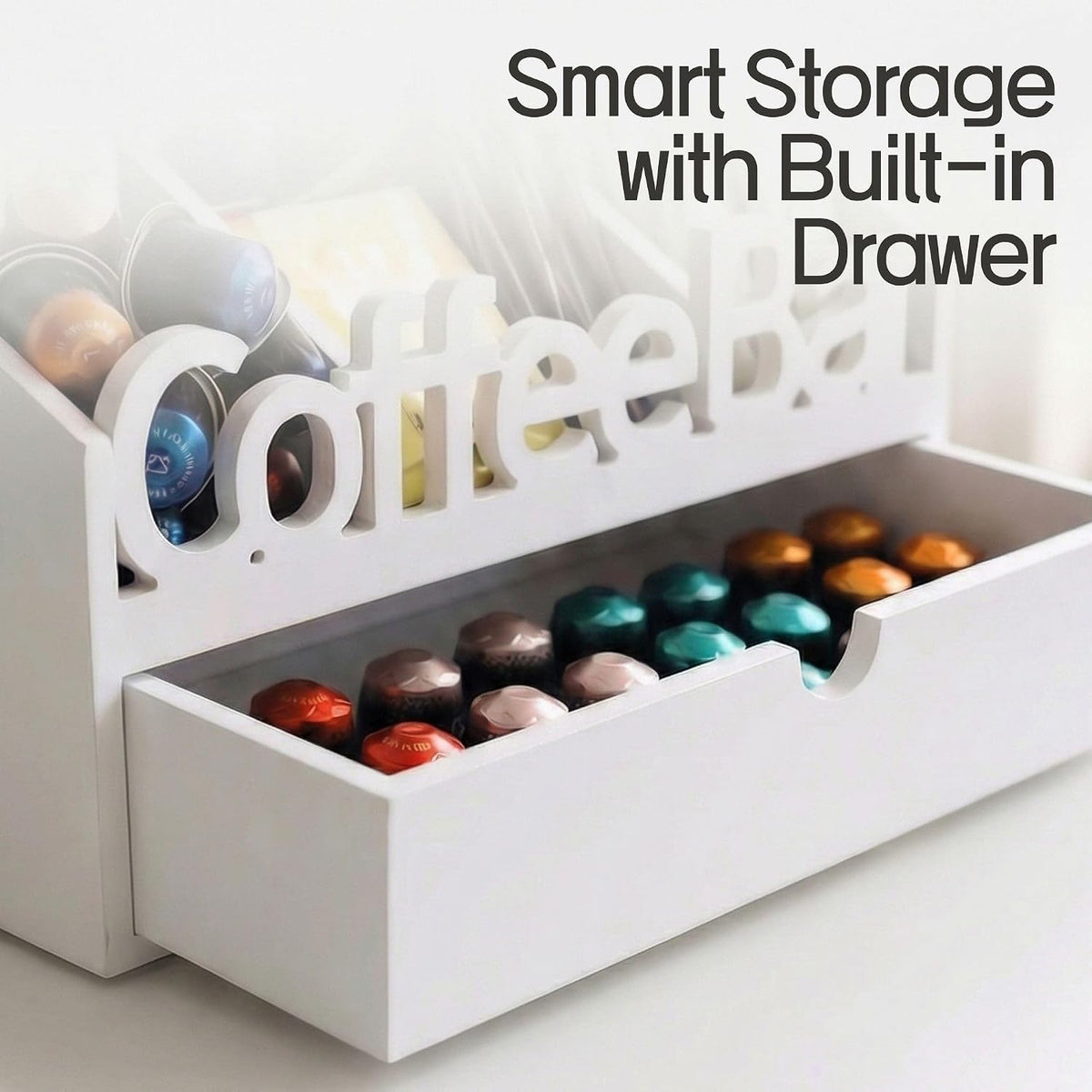 Coffee Bar Organizer Countertop,Wood Coffee Station with Drawer,Home&Office