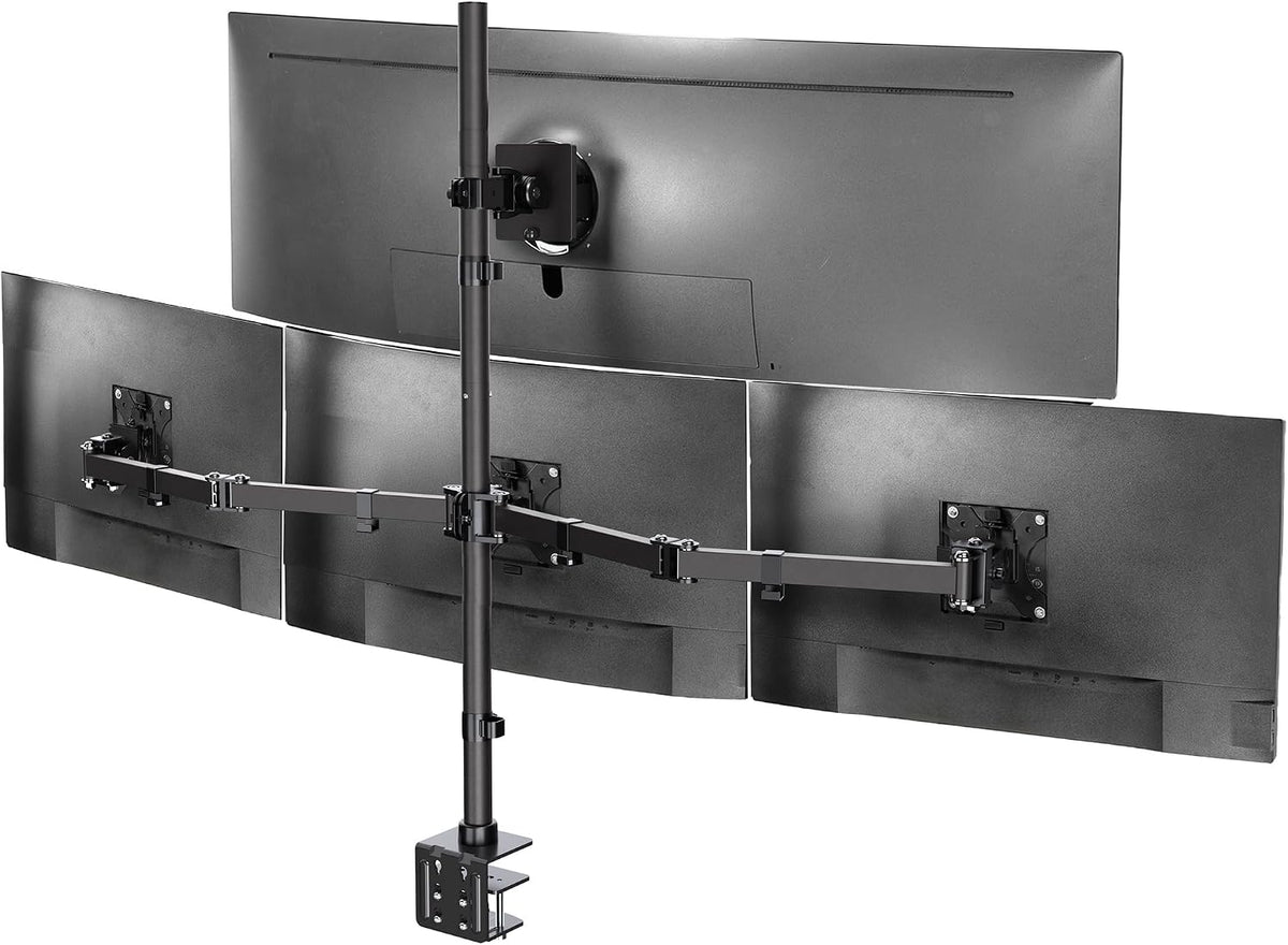 VIVO Quad Monitor Extra Tall Desk Mount for up to 49 inch Ultrawides on Top Bracket and 27 inch Screens on Lower Brackets, Holds up to 44 lbs, Black, STAND-V104T