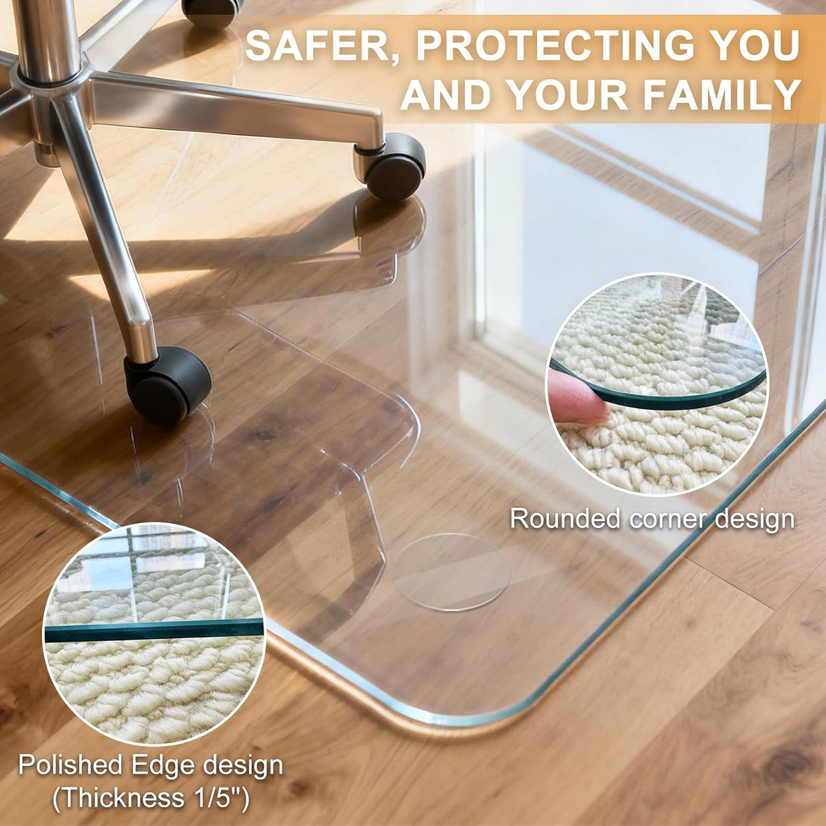 Azadx Tempered Glass Chair Mat for Carpet 36" x 48" Heavy Duty Chair Mat