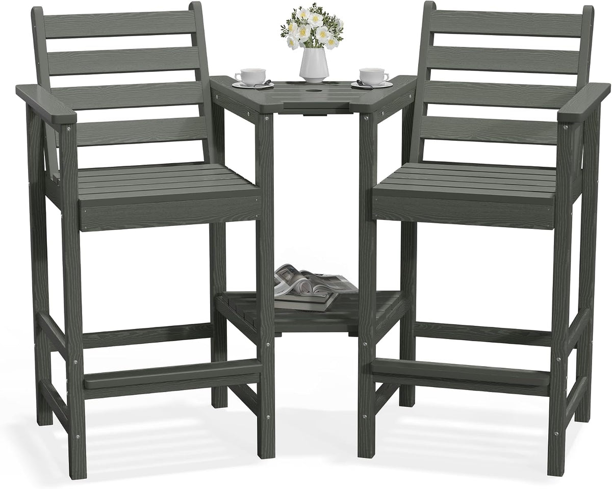 PLUUV Tall Adirondack Chairs Set of 2 with Double Connecting Trays,Gray