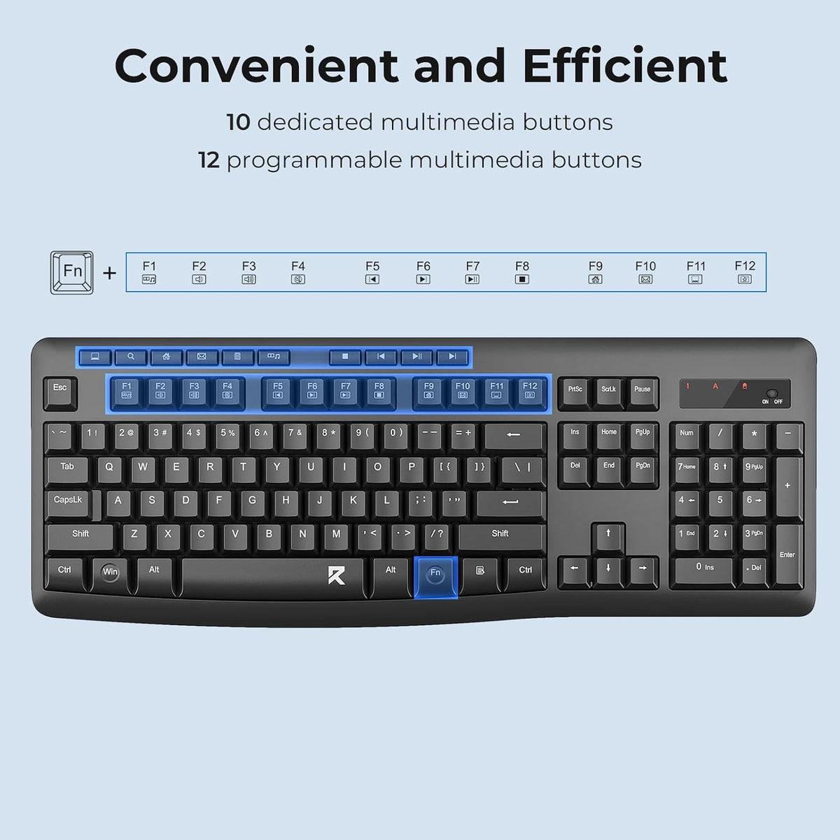 Redragon Wireless Keyboard and Mouse Combo, 2.4G Full-Sized Ergonomic Computer Keyboard and 5 Level DPI Adjustable Wireless Mouse for Windows, Mac OS Desktop/Laptop/PC, BS-7367-B