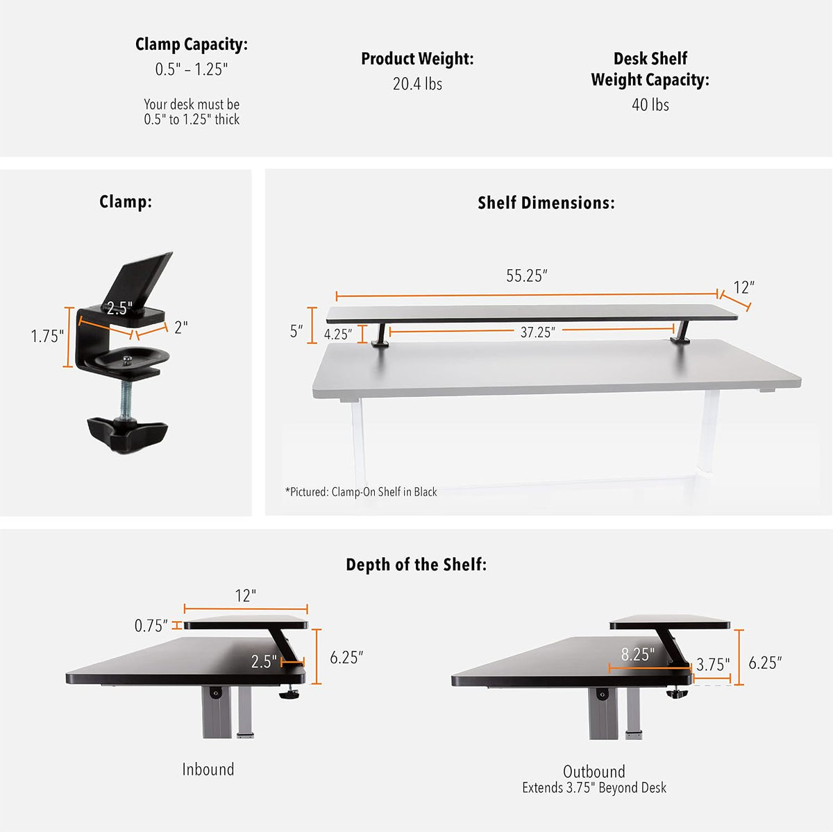 Stand Steady 55 Inch Clamp On Desk Shelf | Large Monitor Riser Supports 3 Screens for Extra Storage | Ergonomic Monitor Stand Securely Attaches to Surface with Clamp Base - No Screws (55 In / Maple)
