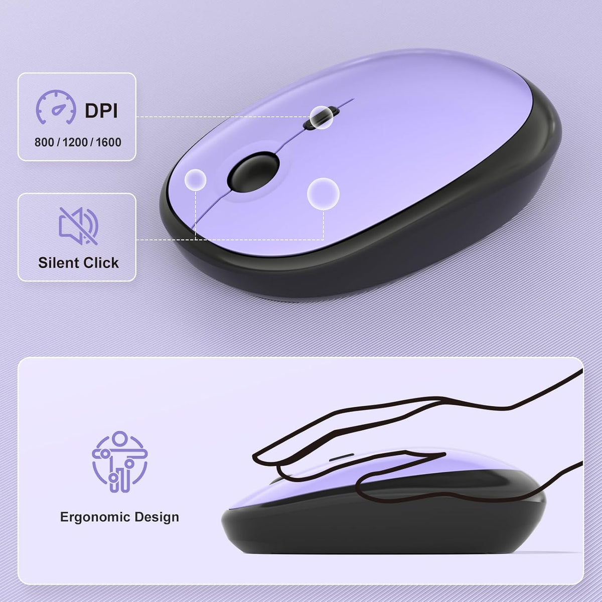 Wireless Keyboard Mouse Combo - Lovely Blackpurple-Gradient Rainbow Full-Sized Typewriter Colorful Keyboards, Round Keycap Plug Play Retro Cute Keyboards for Windows, Laptop, PC, Desktop, Computer