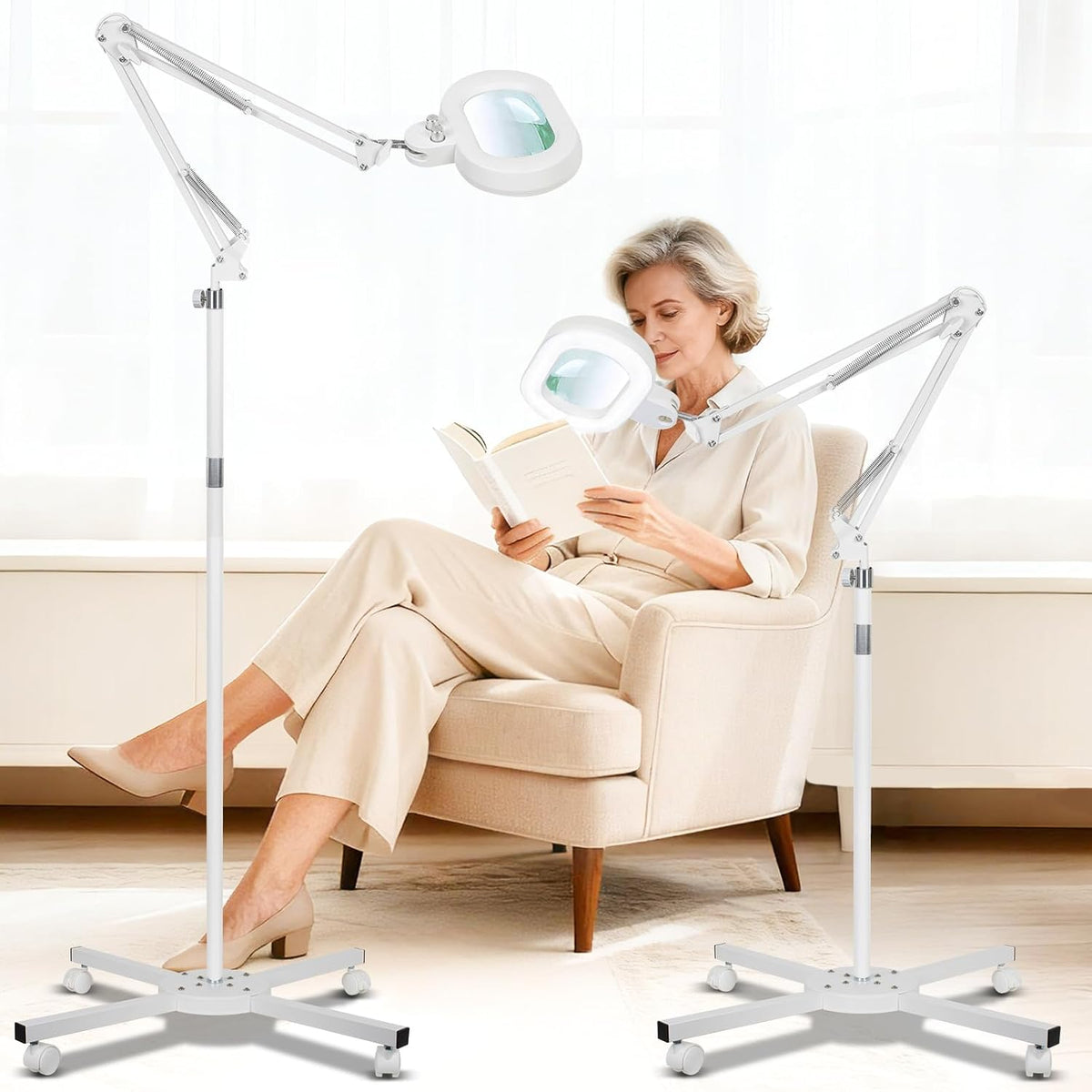 KIRKAS Magnifying Glass with Light and Stand, 12X Real Glass Lens