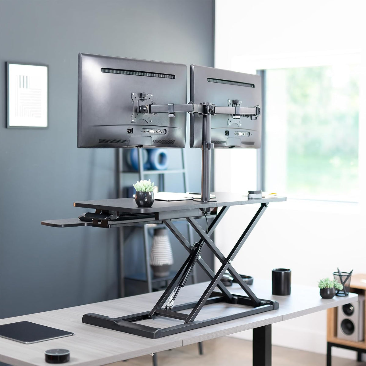 VIVO Black 36 in Standing Desk Converter with Monitor Stand, DESK-V036K-M2