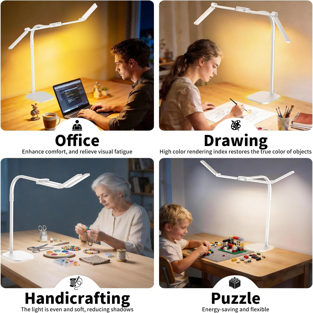 Omorepa 4 Light Bar Design Goose-Neck Desk Lamp with Base,24W Bright Led Tall Desk Light with Remote,Eye Care Reading Table Light for Desktop Working,Drafting,Reading