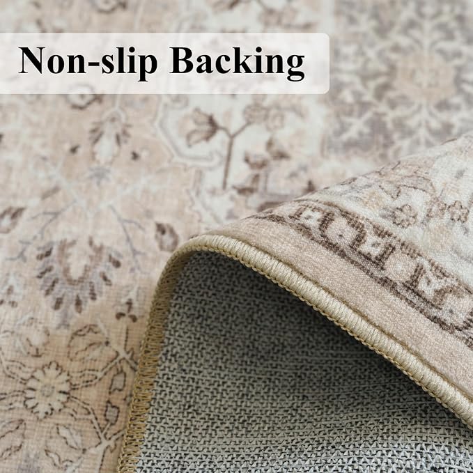 Washable 3x8 Kitchen Runner Rug: Indoor Oriental Hallway Carpet Low-Pile Stain