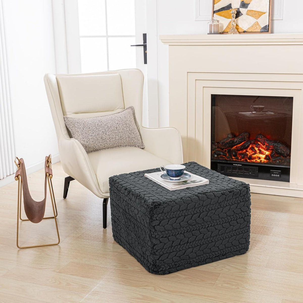 Poofieotto Square Ottoman Footrest Pouf Couch Foot Stool 20x20x14 in, Gray