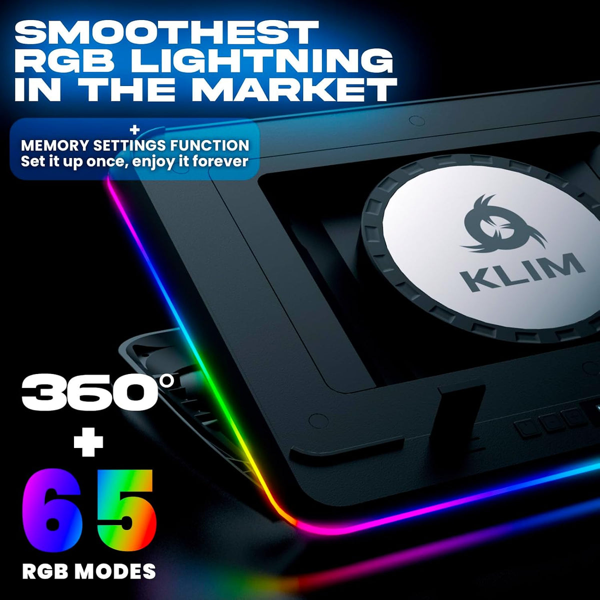 KLIM Turbofrost Max RGB Gaming Laptop Cooling Pad with Patented TurboFan