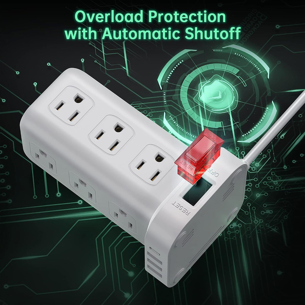 6.5Ft Power Strip Tower with 12 Widely Outlets & 4 USB Ports