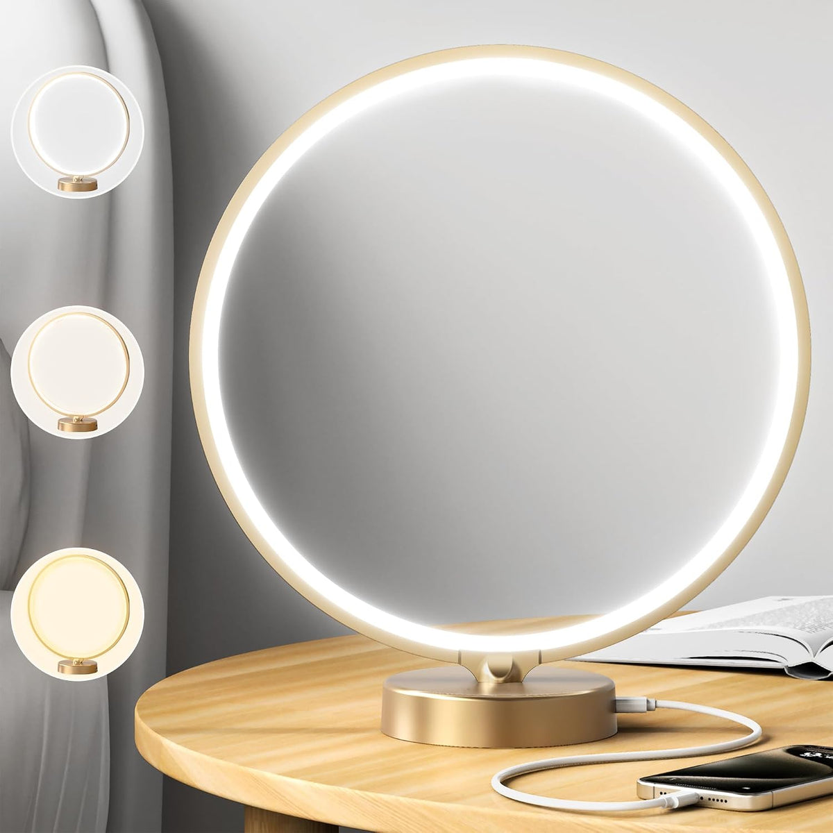 Doraubia Sunlight Lamp,10000 Lux Sun Lamp,Daylight Lamp with 3 Color Temperatures, Stepless Brightness, Memory Function &Timer Natural Lamp, Desk Lamp Table Lamp for Home-Gold