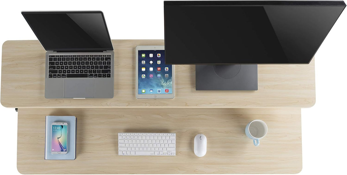 Stand Steady 55 Inch Clamp On Desk Shelf | Large Monitor Riser Supports 3 Screens for Extra Storage | Ergonomic Monitor Stand Securely Attaches to Surface with Clamp Base - No Screws (55 In / Maple)