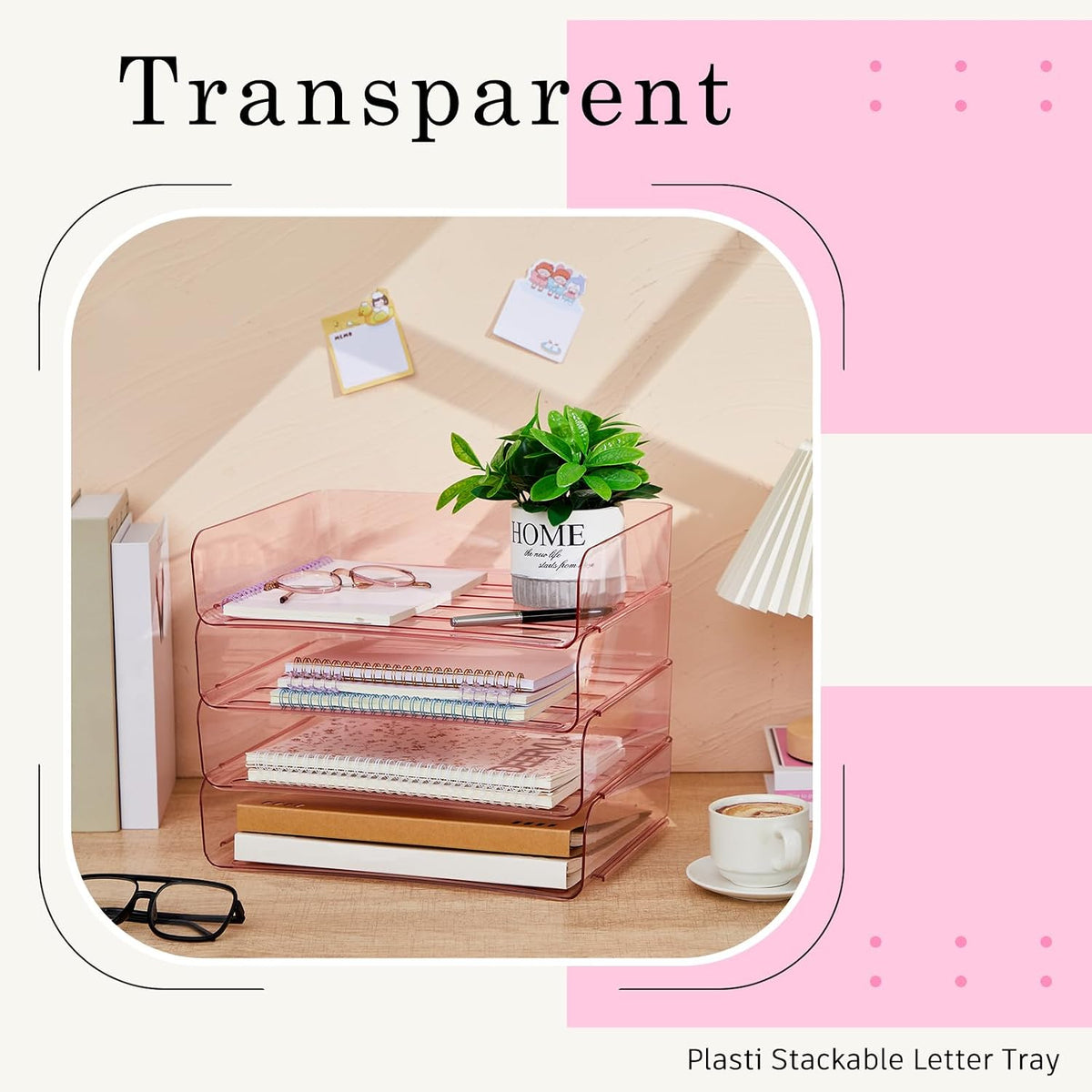Harloon 4 Tier Paper Organizer Clear Pink Letter Tray Acrylic File Tray
