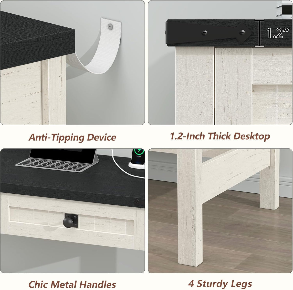 39 Inch Farmhouse Small Computer Desk with Drawers for Bedroom, Home Office