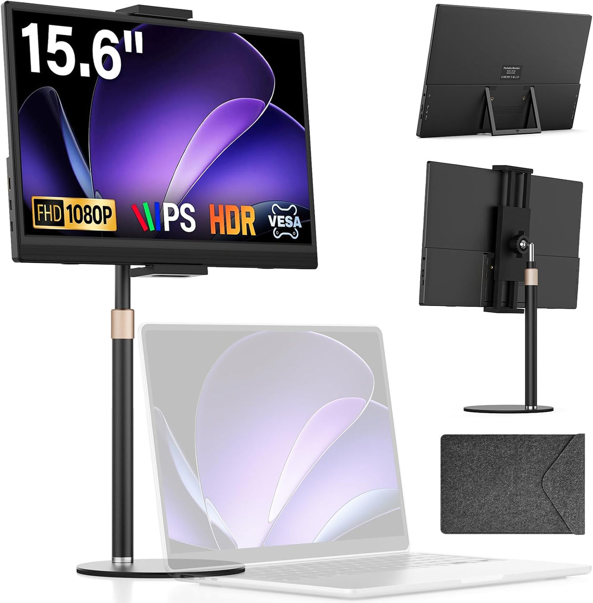 15.6" Portable Monitor with Stand FHD 1080P IPS Travel Monitor for Laptop
