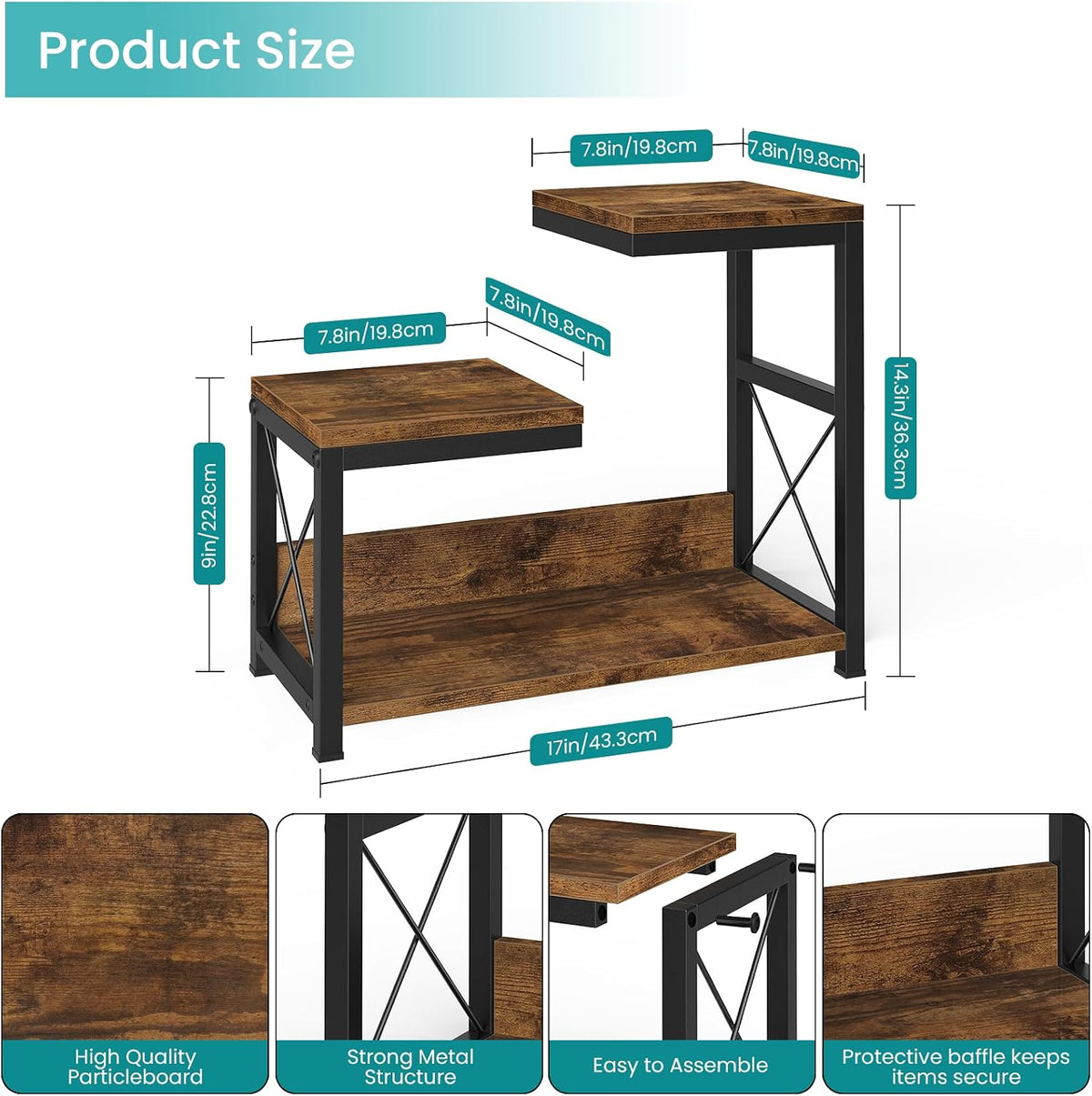 ELITEROO Desktop Shelf Organizer, 3 Tier Office Shelves, Wood Desk Organizers Storage Rack and Freestanding Display Shelf for Office, Dormitory, Home, Rustic Brown