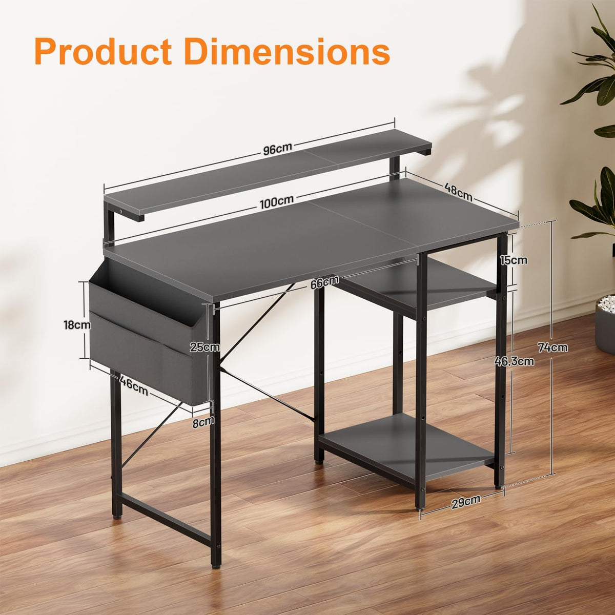 HLDIRECT 40" Gaming Desk with 3-Height Adjustable Monitor Stand